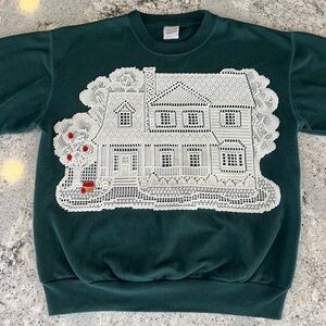 Vintage 90s Sweater With a Crochet House Finish